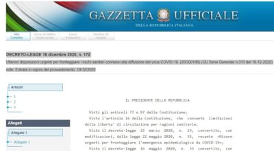 PUBBLICAZIONE DL n. 172 del 18-12-2020, Gazzetta Ufficiale n.313 pari data