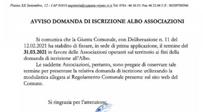 AVVISO: Domanda di ISCRIZIONE all’ ALBO delle ASSOCIAZIONI