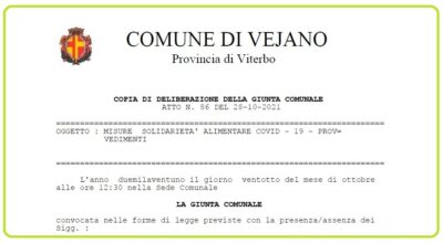 MISURE SOLIDARIETA’ ALIMENTARE COVID19 – PROVVEDIMENTI
