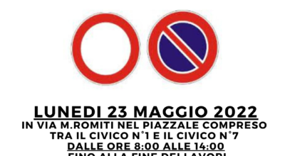 DIVIETO DI SOSTA E TRANSITO LUNEDI 23 MAGGIO 2022
