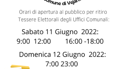 Orari di apertura al pubblico per ritiro Tessere Elettorali degli Uffici Comunali: