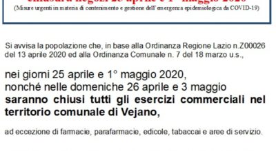 AVVISO: esercizi commerciali 25 aprile, 1° maggio e domeniche