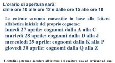 APERTURA PARZIALE AL PUBBLICO DEL CIMITERO COMUNALE
