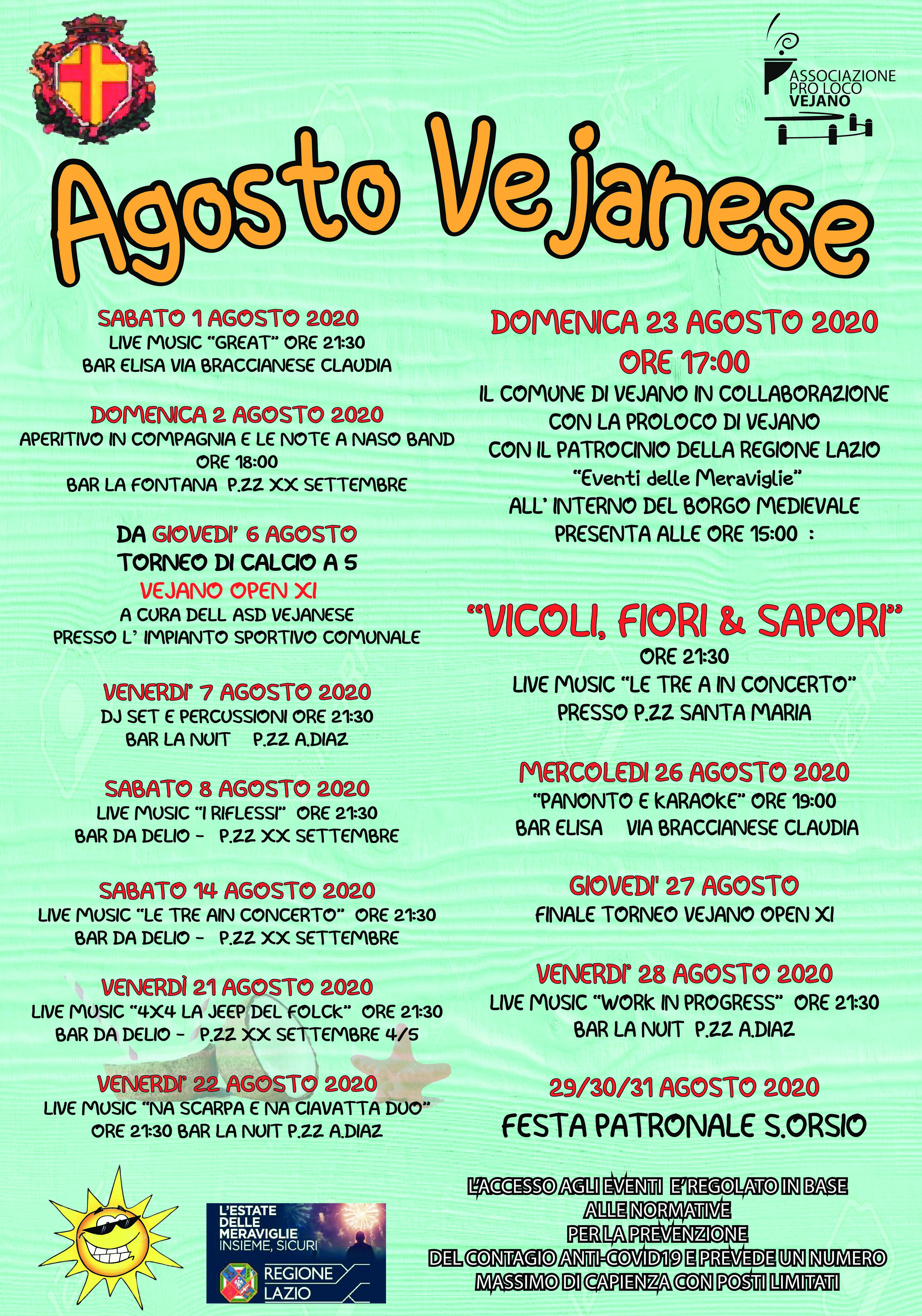 Eventi in programma nel mese di agosto 2020.