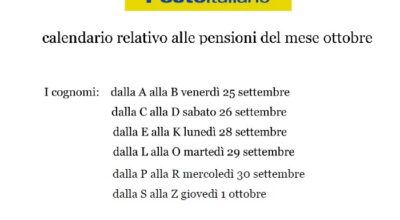 Poste Italiane – pagamento pensioni ottobre