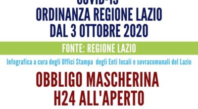 REGIONE LAZIO-FIRMATA ORDINANZA OBBLIGO MASCHERINE ALL’APERTO