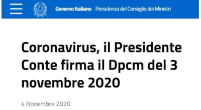 DPCM del 3 novembre 2020 con allegati
